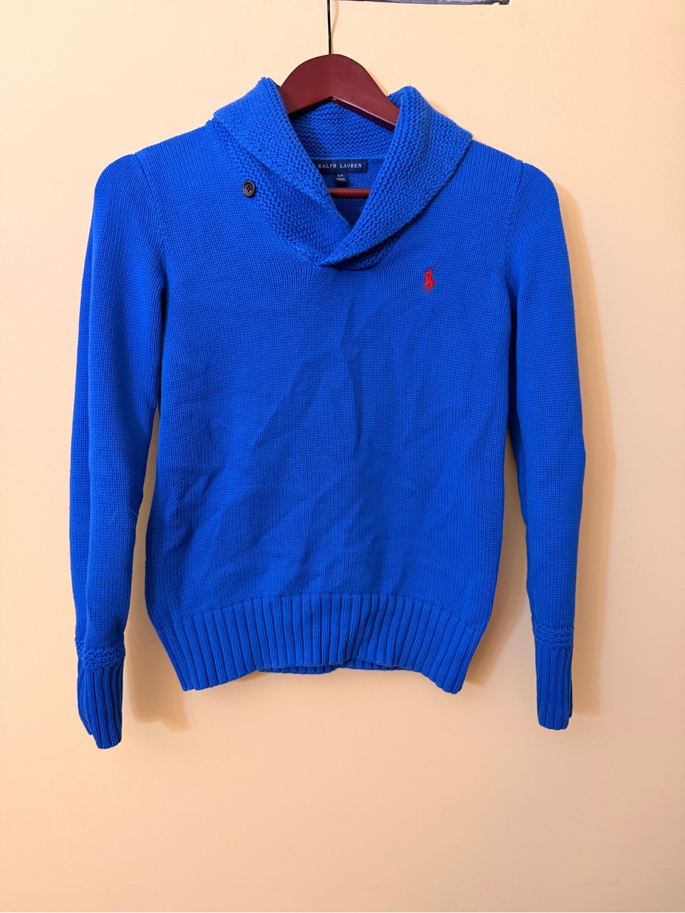 Women’sPolo Ralph Lauren Royal Blue Cotton Shawl Collar Button Knit Sweater Sz S